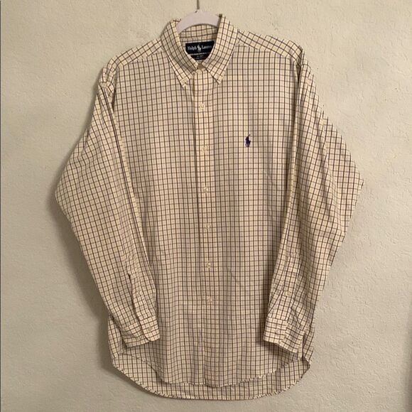 Ralph Lauren Blake 100% Two-Ply Cotton Checkered Blue Yellow Shirt Size S - Picture 2 of 7